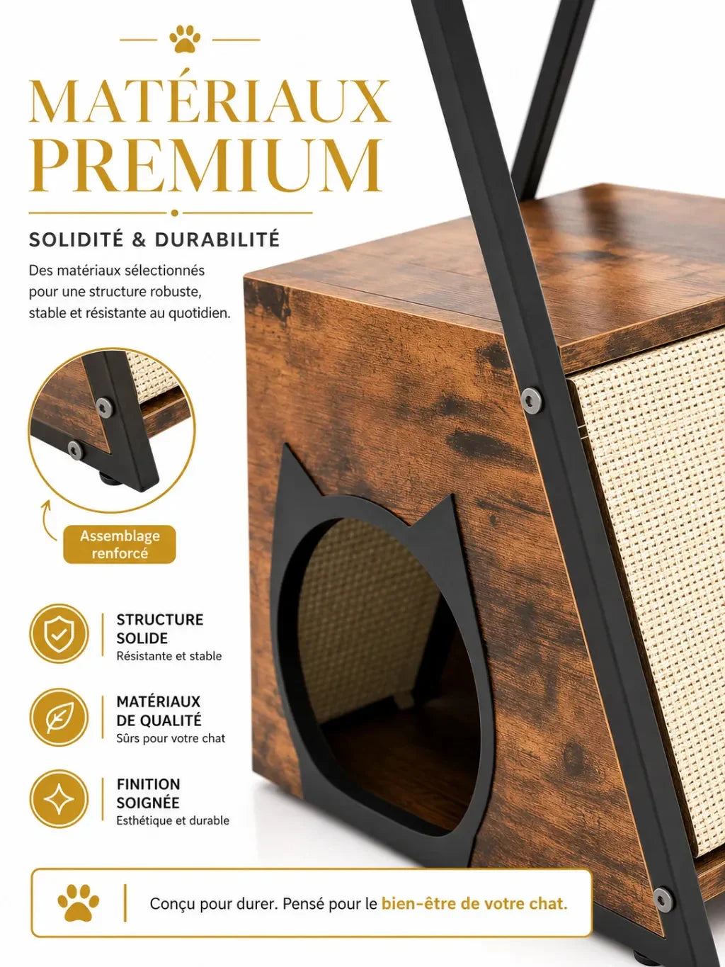 Matériaux premium Servalia avec bois métal noir et sisal naturel