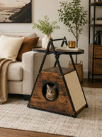 Meuble chat Servalia utilisé comme table d’appoint dans un salon