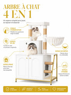 Fonctions 4-en-1 du meuble litière arbre à chat blanc Litiélia