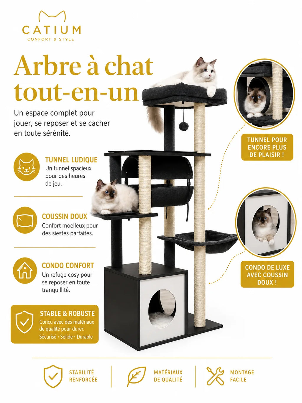 Niche, tunnel suspendu, hamac et perchoir de l'arbre à chat Novera
