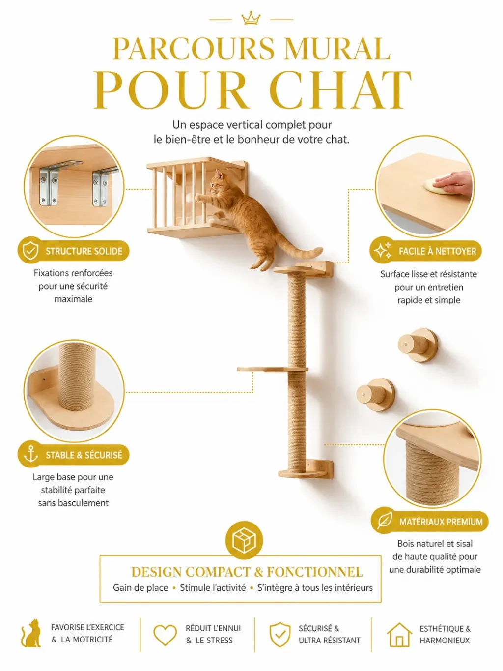 Parcours mural Climoria avec structure solide et plateformes stables