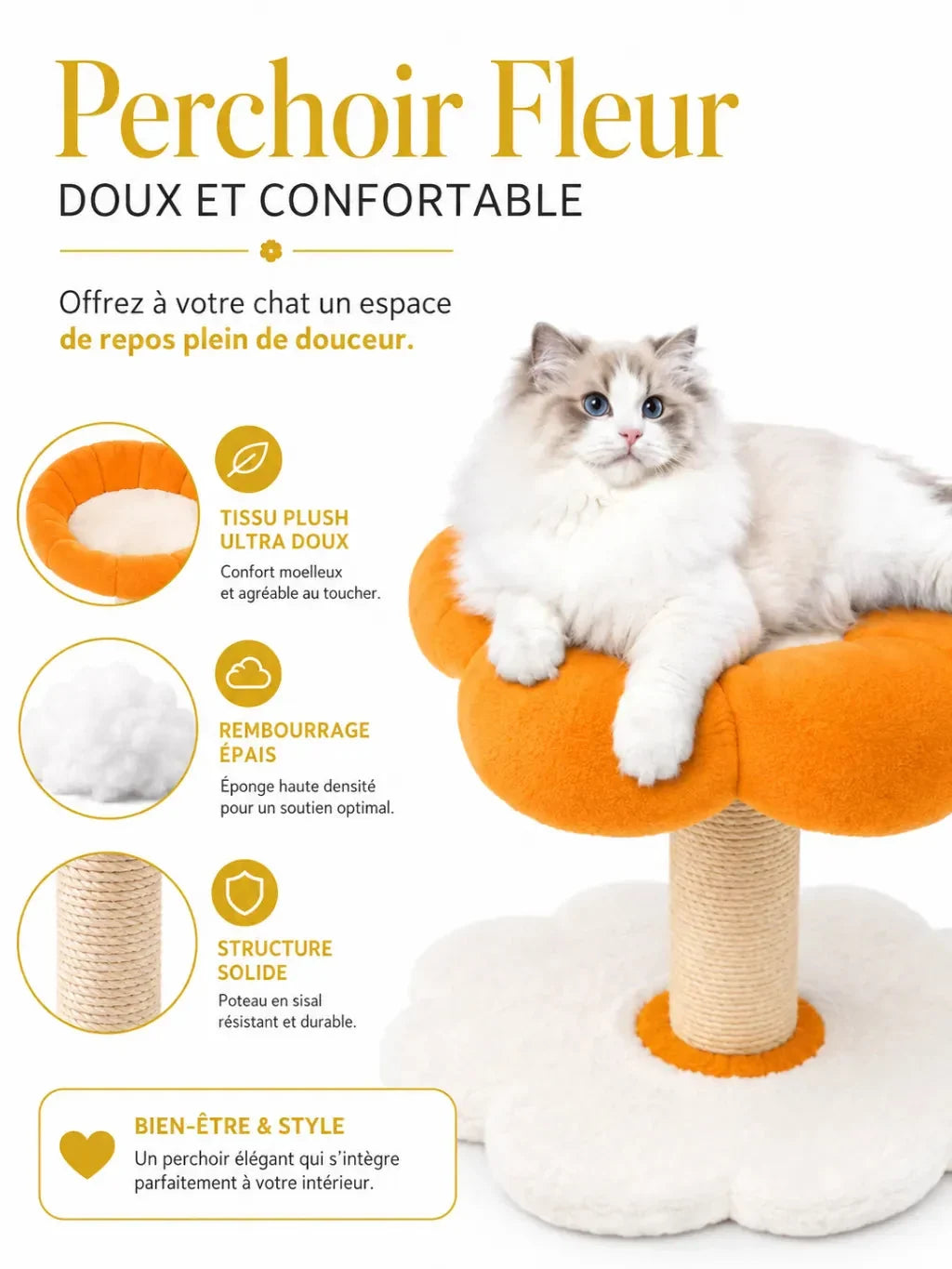 Perchoir fleur Floravia doux et confortable avec rembourrage épais