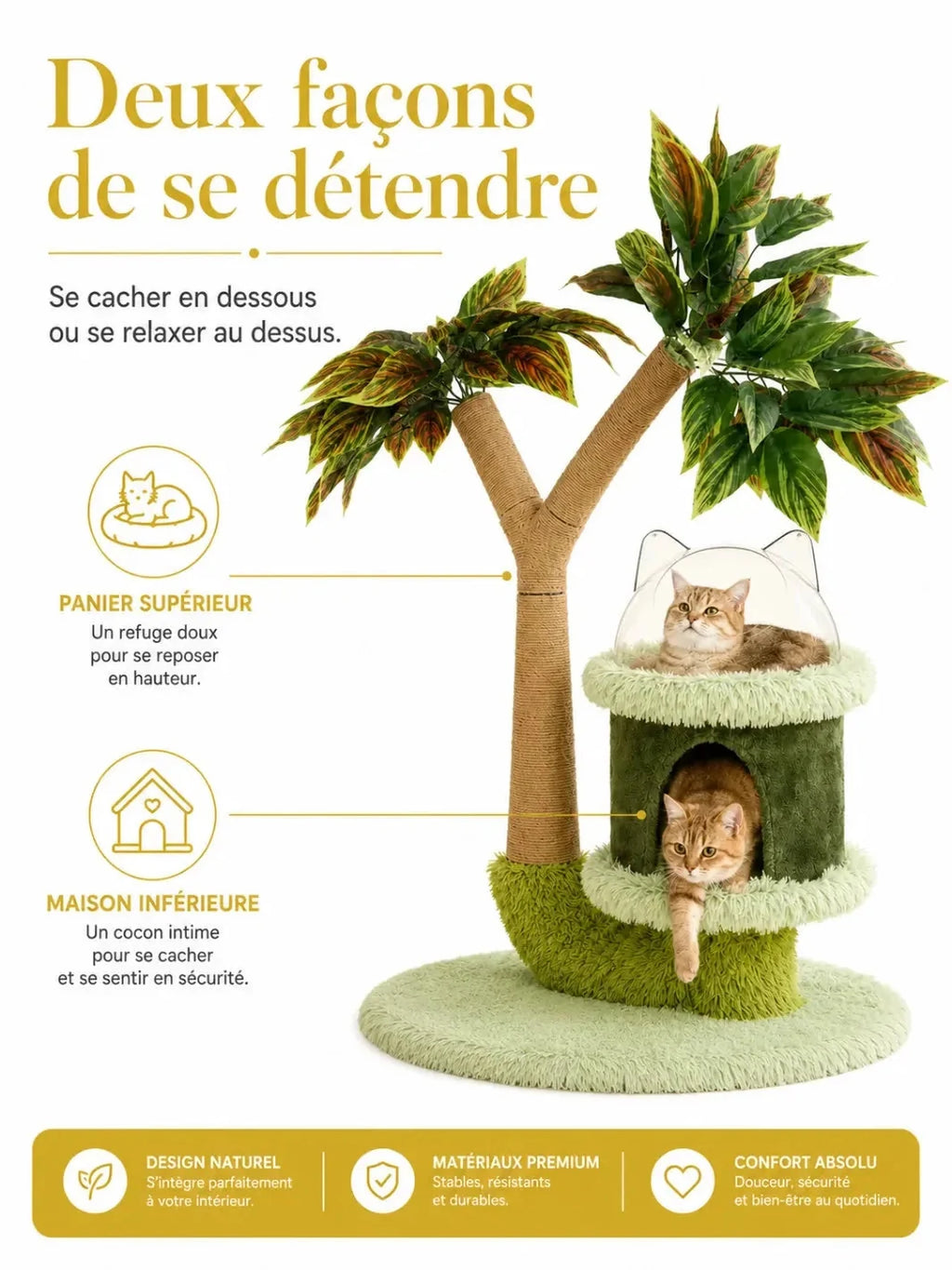 Deux couchages de Dômélia avec dôme transparent supérieur et niche rembourrée inférieure.