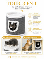 Tour compacte avec perchoir, deux niches et griffoirs du petit arbre à chat gris Duplexia