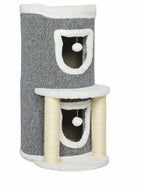 Petit arbre à chat gris Duplexia de 76 cm avec deux niches, perchoir, poteaux en sisal et balles