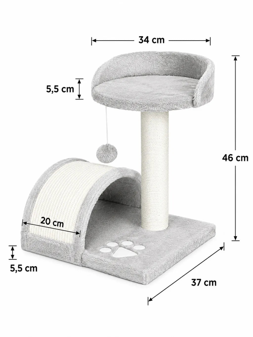 Dimensions du petit arbre à chat gris Griselia 35,5 x 37 x 46 cm