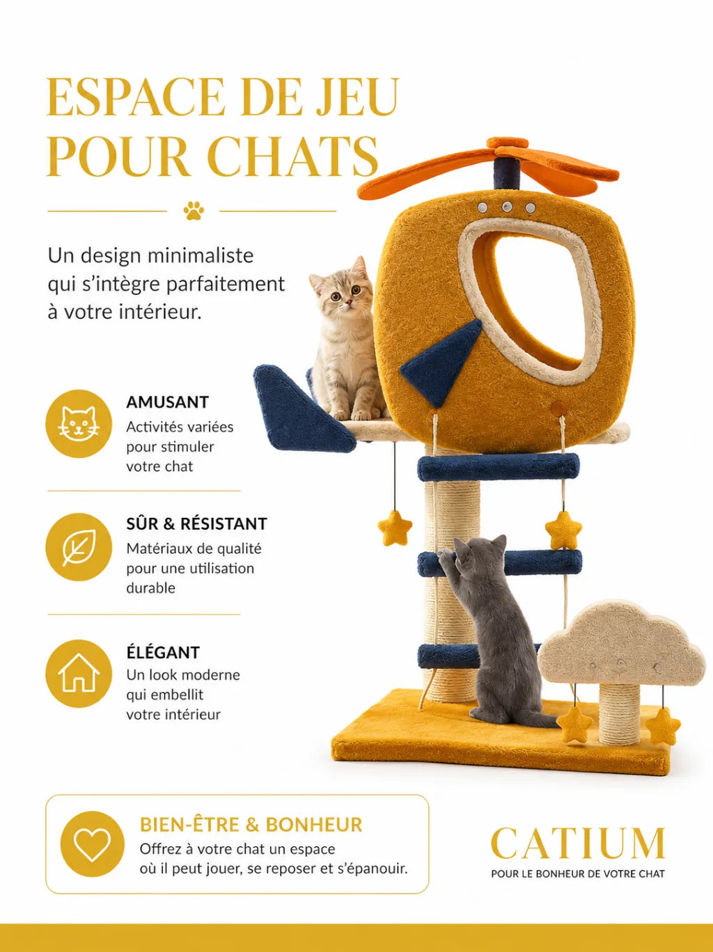 Griffoir sisal du petit arbre à chat hélicoptère Aérolia pour entretenir les griffes