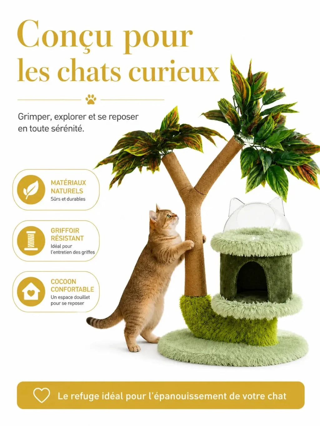 Tronc en sisal et zones de repos rembourrées du petit arbre à chat manguier Dômélia.