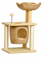 Petit arbre à chat rotin Vannélia 74 cm avec niche et panier