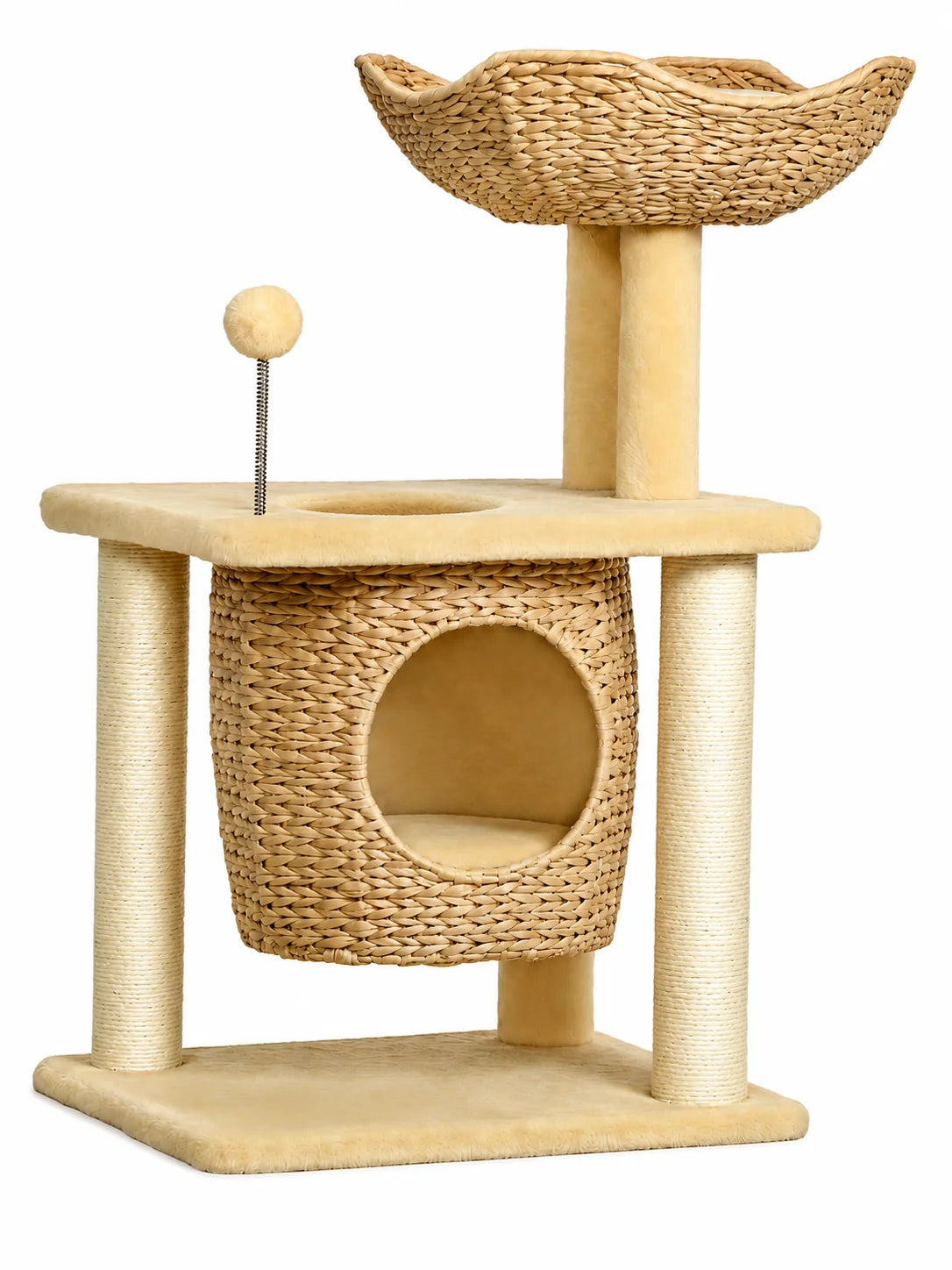 Petit arbre à chat rotin Vannélia 74 cm avec niche et panier