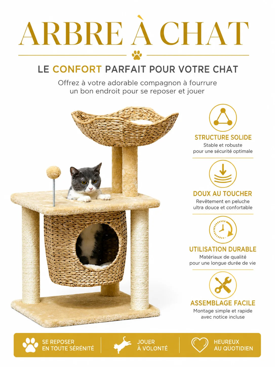 Couchages confortables et poteaux en sisal de l'arbre à chat Vannélia
