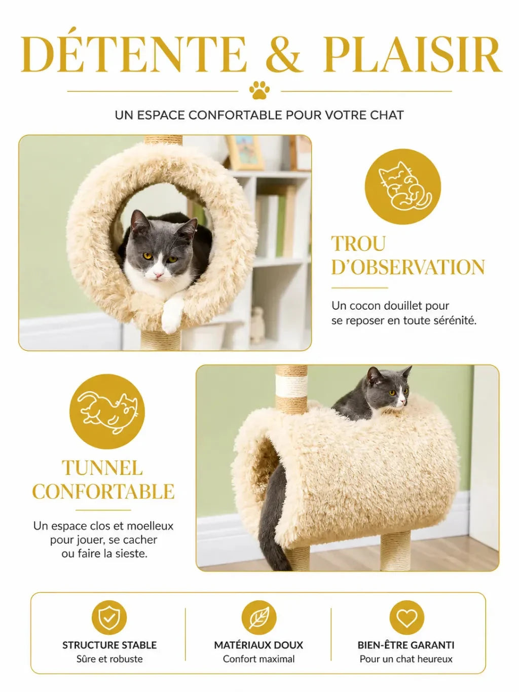 Tunnel confortable Moutelia avec trou d’observation pour chat